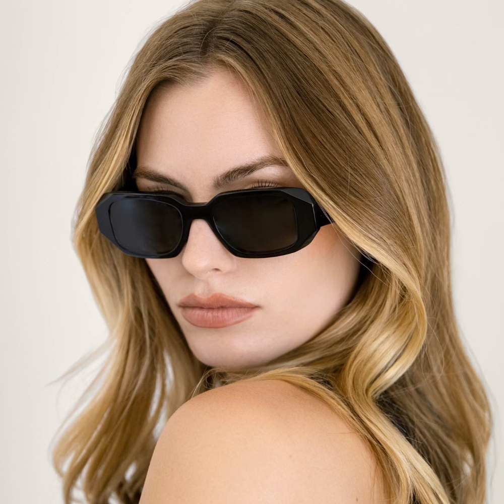 NWT Gabriele Rectangle Italian Acetate Sunglasses Black